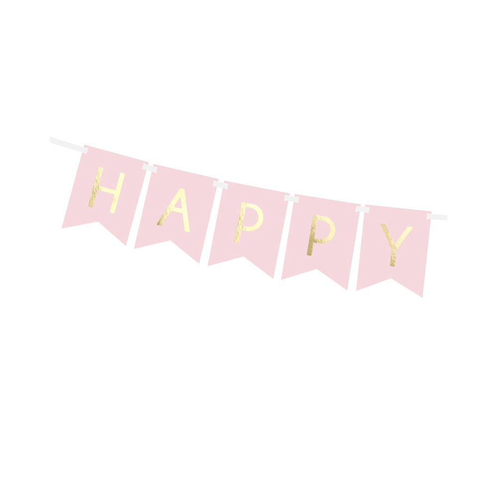 Baner Happy Birthday - jasnoróżowy, 15 x 175 cm