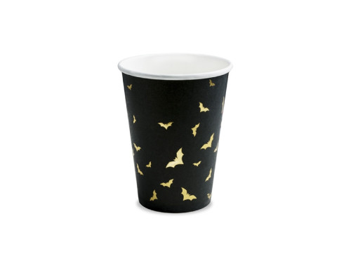 Paper cups Trick or Treat - black and gold, 220 ml, 6 pcs.