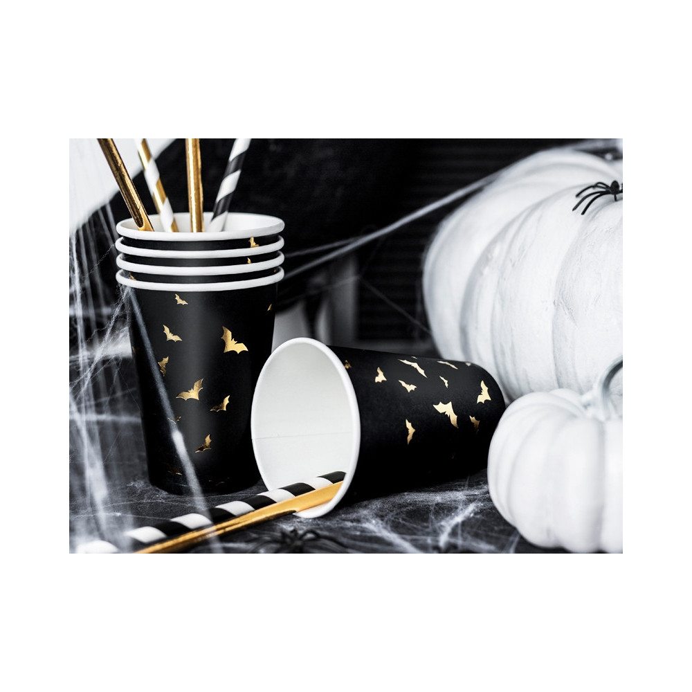 Paper cups Trick or Treat - black and gold, 220 ml, 6 pcs.