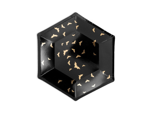 Talerzyki papierowe Trick or Treat - czarno-złote, 20 cm, 6 szt.