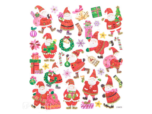 Stickers with brocade - Santa Clauses, 32 pcs