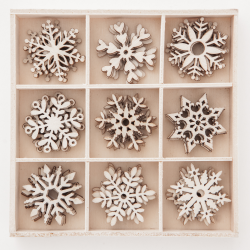 Wooden shapes Snowflakes, 45 pcs