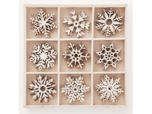 Wooden shapes Snowflakes, 45 pcs
