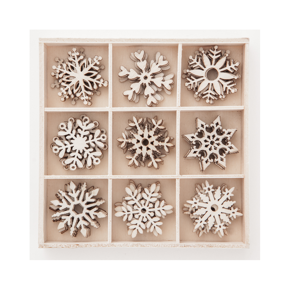 Wooden shapes Snowflakes, 45 pcs