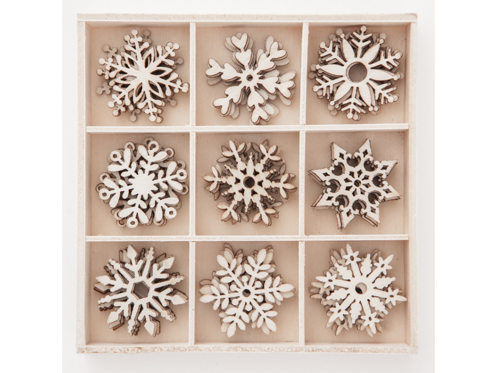 Wooden shapes Snowflakes, 45 pcs