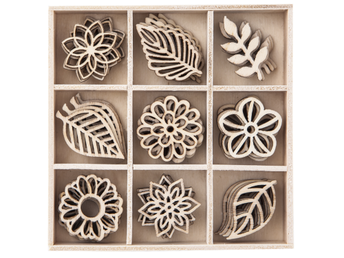 Wooden shapes Leaves, 45 pcs
