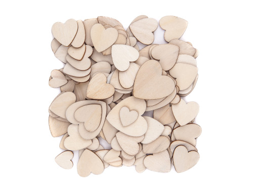 Wooden shapes Hearts, 120 pcs