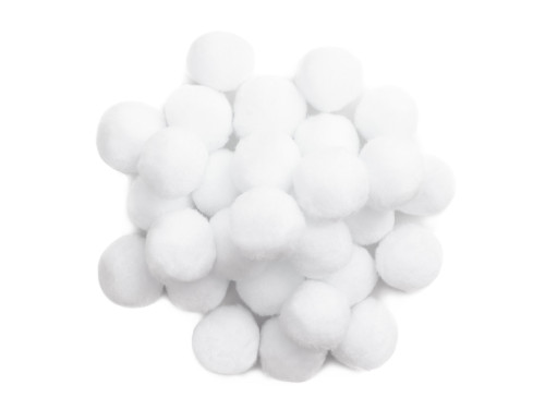 Polyester pompoms - white, 30 pcs
