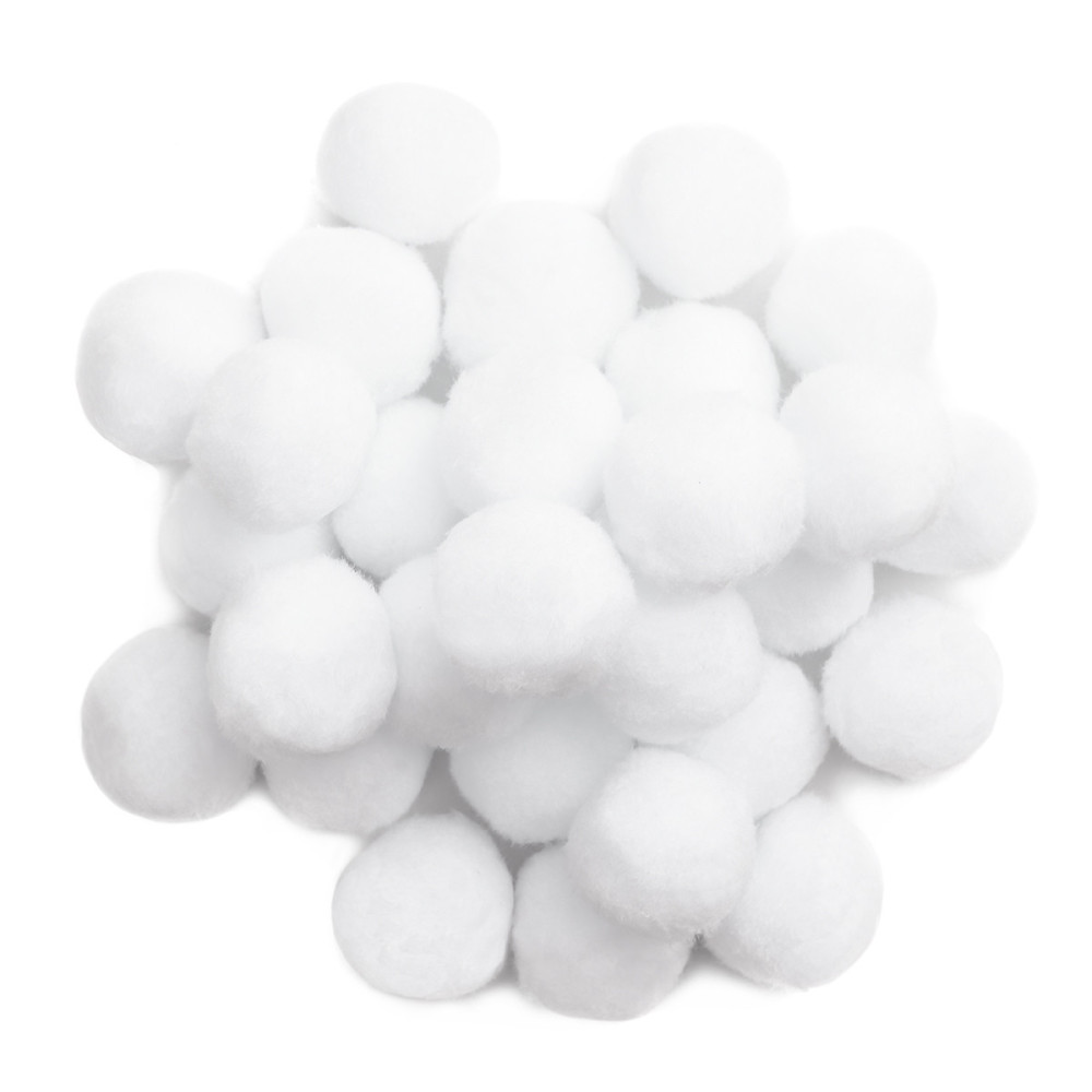 Polyester pompoms - white, 30 pcs