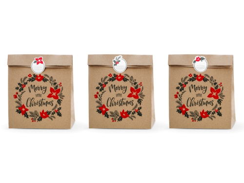 Gift bags Merry Little Christmas - kraft, 3 pcs