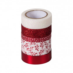 Decorative ribbons with glue - Heyda - red and white, 5 pcs.