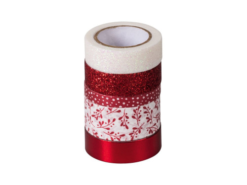 Decorative ribbons with glue - Heyda - red and white, 5 pcs.