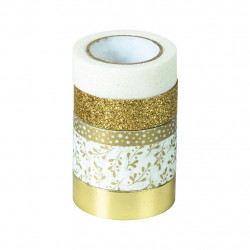 Decorative ribbons with glue - Heyda - white and gold, 5 pcs.