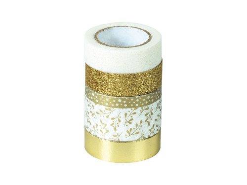 Decorative ribbons with glue - Heyda - white and gold 5 pcs.