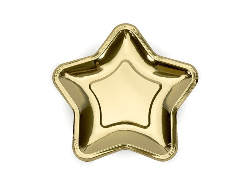 Star paper plates - gold, metallic, 23 cm, 6 pcs.