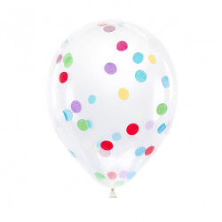 Balloons with round confetti - color mix, 30 cm, 6 pcs.