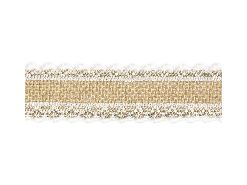 Taśma jutowa z koronką - 4 cm x 5 m
