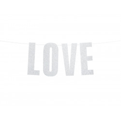 Baner napis Love - srebrny, 55 cm