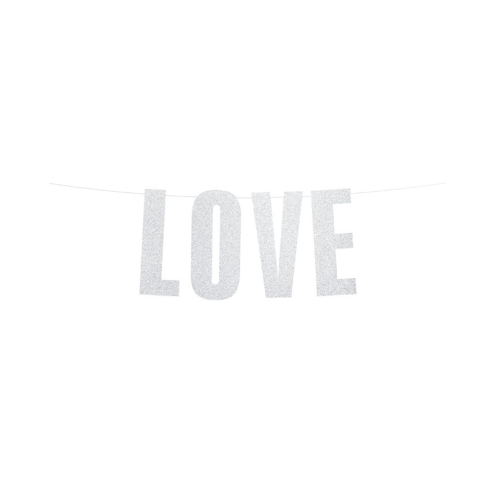 Baner napis Love - srebrny, 55 cm