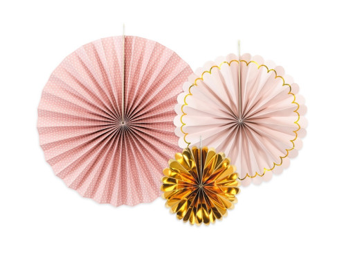 Decorative rosettes - pink ad gold, 3 pcs.