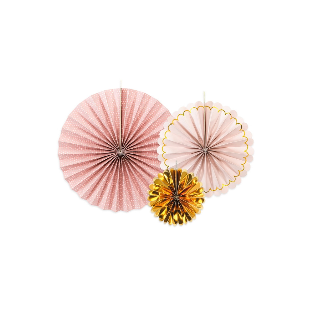 Decorative rosettes - pink ad gold, 3 pcs.