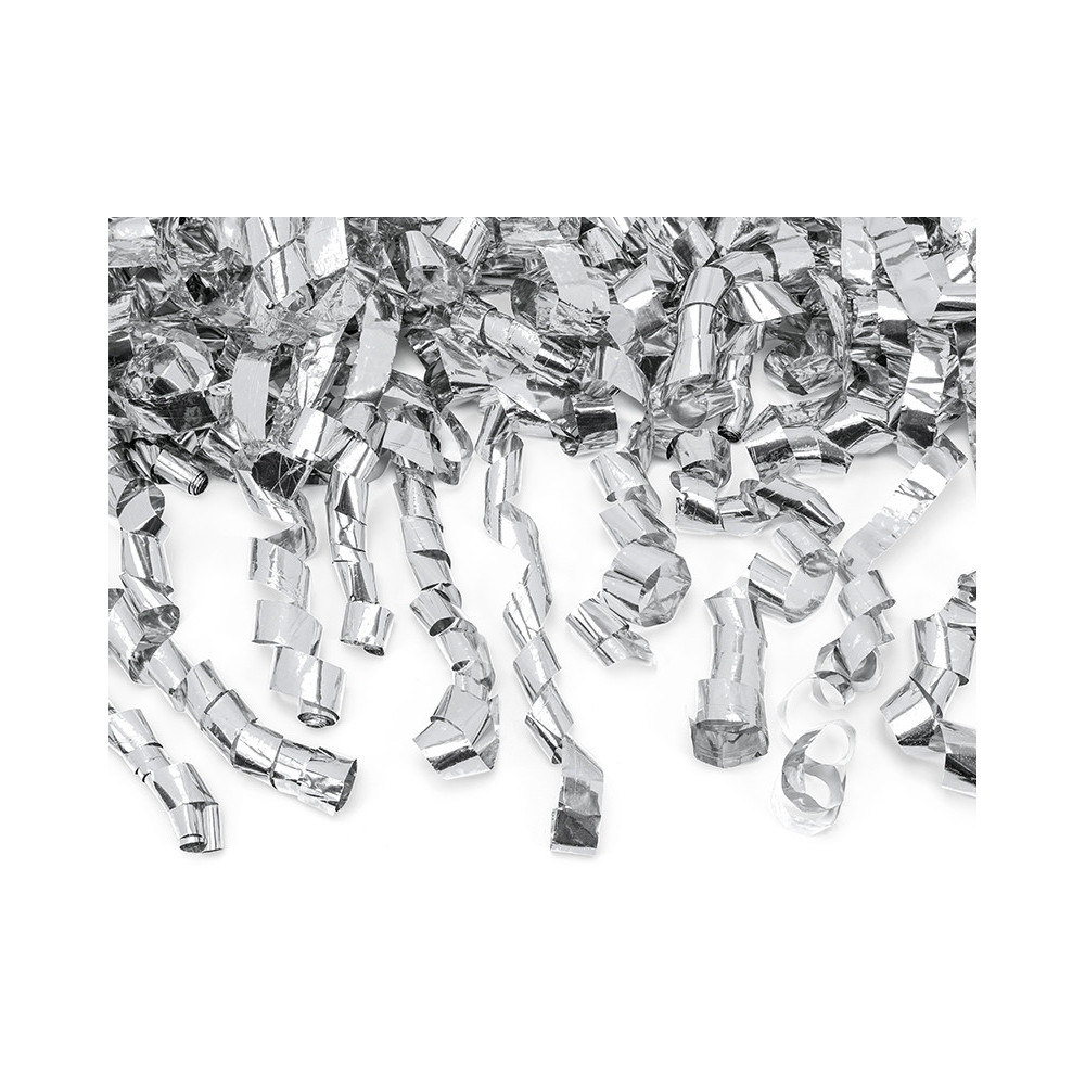 Confetti cannon - serpentines, silver, 80 cm