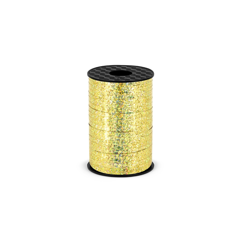 Plastic ribbon for balloons - holographic gold, 5 mm x 225 m
