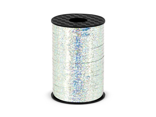 Plastic ribbon for balloons - holographic silver, 5 mm x 225 m