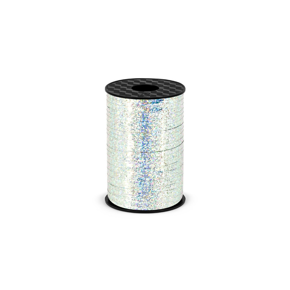 Plastic ribbon for balloons - holographic silver, 5 mm x 225 m