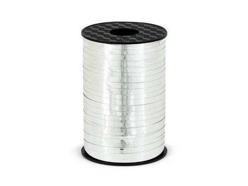 Metallic plastic ribbon for balloons - silver metallized, 5 mm x 225 m