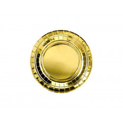 Talerzyki papierowe okrągłe - złote, metalizowane, 18 cm, 6 szt.