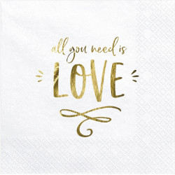 Decorative All you need is love napkins - white and gold, 20 pcs.