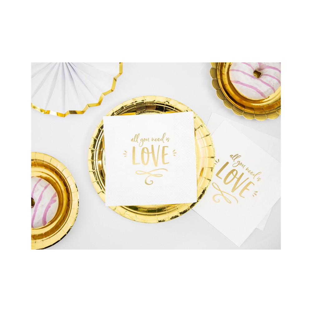Decorative All you need is love napkins - white and gold, 20 pcs.
