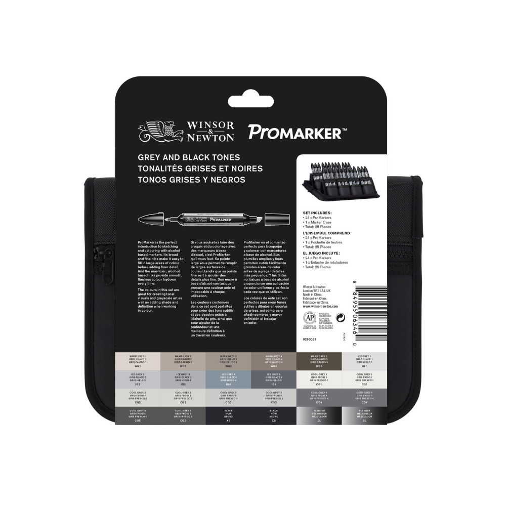 Promarker set black and grey tones - Winsor & Newton - 24 pcs.