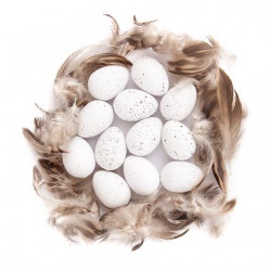 Jajka przepiórcze z piórami - DpCraft - białe, 4 cm, 12 szt.