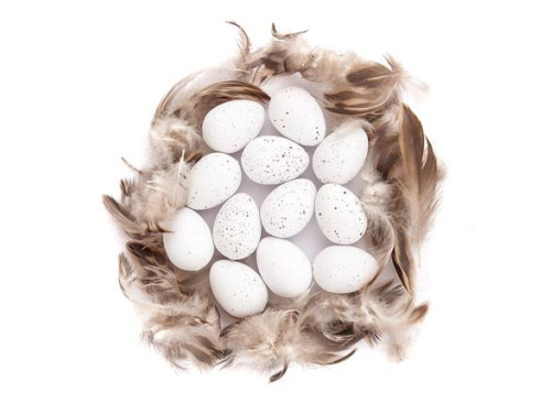 Quail eggs with feathers 4 cm, 12 pcs - White