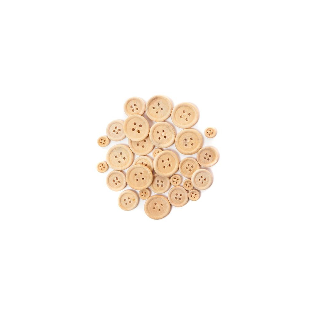 Wooden buttons mix, 30 pieces - Natural