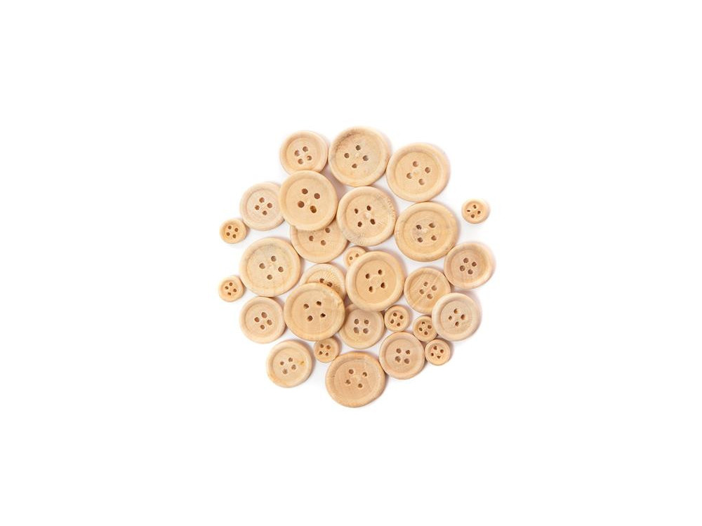 Wooden buttons mix, 30 pieces - Natural