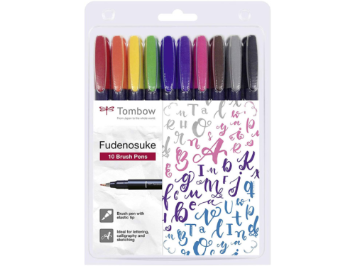 Pisaki do kaligrafii Fudenosuke Brush Pen - Tombow - 10 szt.