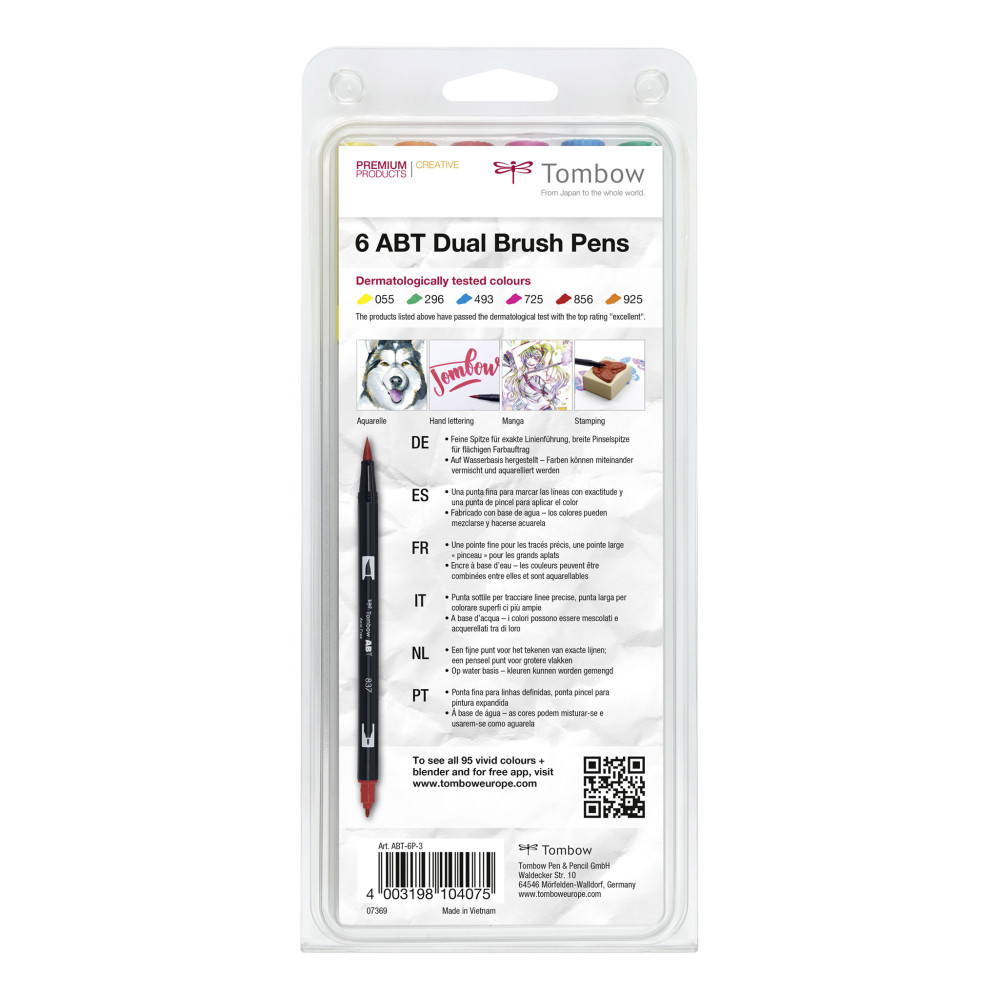 Dual Brush Pen Set - Tombow - Dermatol, 6 pcs.