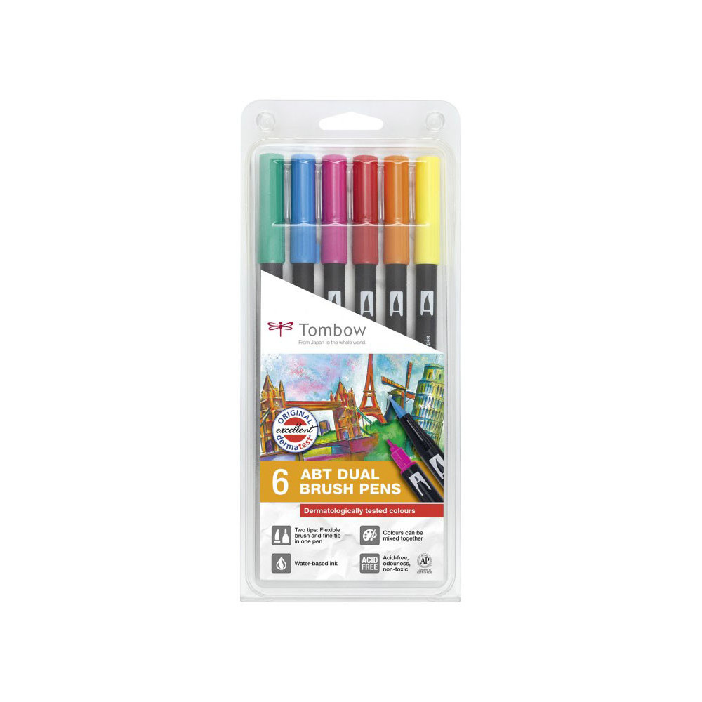 Dual Brush Pen Set - Tombow - Dermatol, 6 pcs.