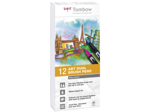 Dual Brush Pen Set - Tombow - Grey 12 pcs.