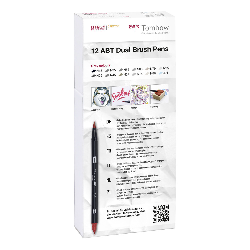 Dual Brush Pen Set - Tombow - Grey 12 pcs.