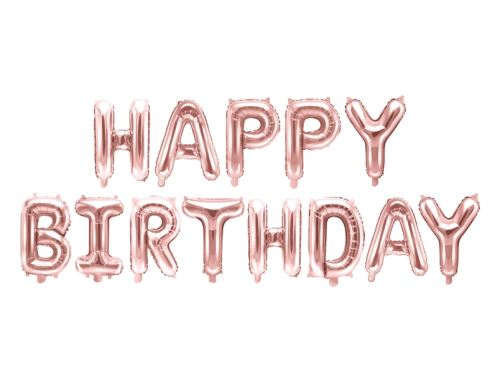 Foil balloon Happy Birthday - rose gold, 340 x 35 cm