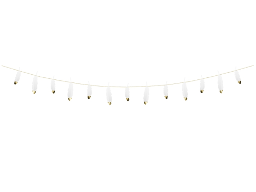 Garland Feathers, white with golden tips - 160 cm