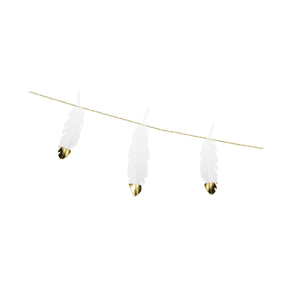 Garland Feathers, white with golden tips - 160 cm