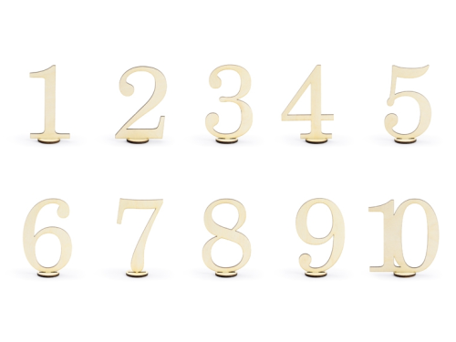 Wood table numbers, natural, 11pieces