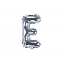 Balon foliowy litera E - srebrny, 35 cm