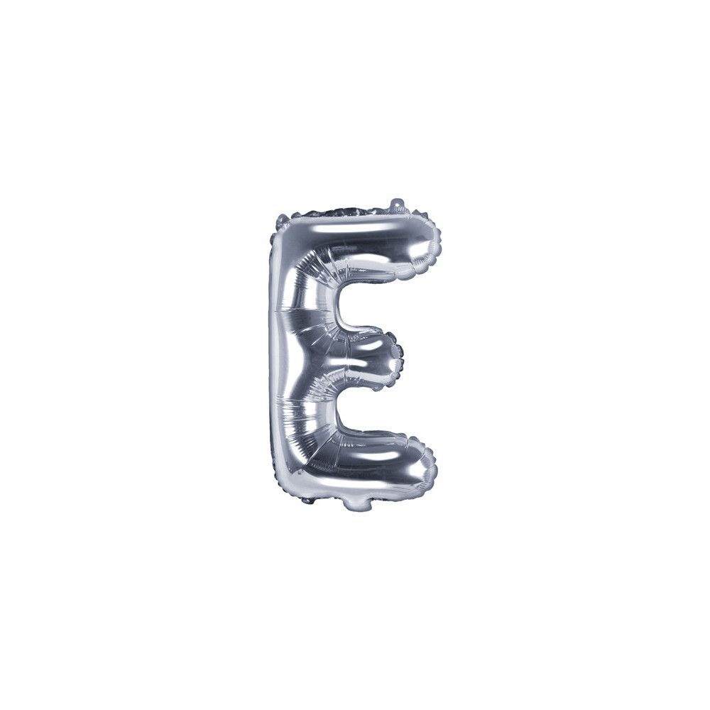 Balon foliowy litera E - srebrny, 35 cm