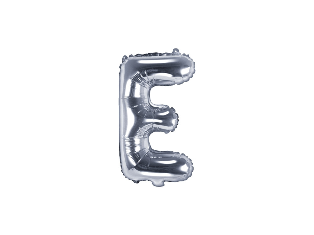 Balon foliowy litera E - srebrny, 35 cm